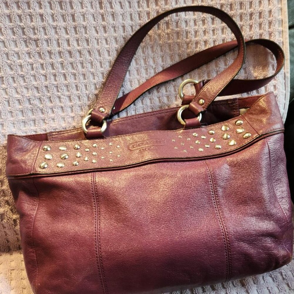 Coach Plum Purple leather Studded Handbag